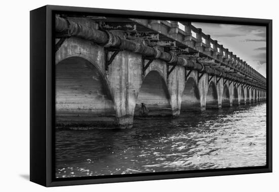 Black and White Horizontal Image of an Old Arch Bridge in Near Ramrod Key, Florida-James White-Framed Stretched Canvas