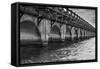 Black and White Horizontal Image of an Old Arch Bridge in Near Ramrod Key, Florida-James White-Framed Stretched Canvas
