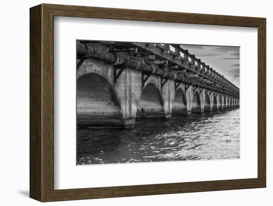 Black and White Horizontal Image of an Old Arch Bridge in Near Ramrod Key, Florida-James White-Framed Photographic Print