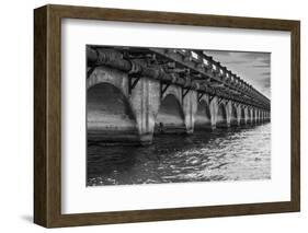 Black and White Horizontal Image of an Old Arch Bridge in Near Ramrod Key, Florida-James White-Framed Photographic Print