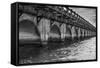 Black and White Horizontal Image of an Old Arch Bridge in Near Ramrod Key, Florida-James White-Framed Stretched Canvas