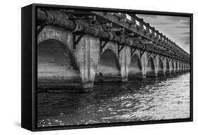 Black and White Horizontal Image of an Old Arch Bridge in Near Ramrod Key, Florida-James White-Framed Stretched Canvas