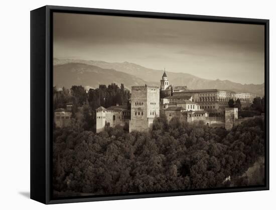 Black and White Image of Alhambra Palce, Granada, Andalucia, Spain-Alan Copson-Framed Stretched Canvas