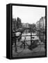 Black and White Image of an Old Bicycle by the Singel Canal, Amsterdam, Netherlands, Europe-Amanda Hall-Framed Stretched Canvas