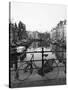 Black and White Image of an Old Bicycle by the Singel Canal, Amsterdam, Netherlands, Europe-Amanda Hall-Stretched Canvas