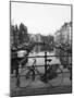 Black and White Image of an Old Bicycle by the Singel Canal, Amsterdam, Netherlands, Europe-Amanda Hall-Mounted Photographic Print
