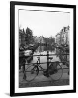 Black and White Image of an Old Bicycle by the Singel Canal, Amsterdam, Netherlands, Europe-Amanda Hall-Framed Photographic Print