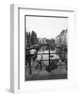 Black and White Image of an Old Bicycle by the Singel Canal, Amsterdam, Netherlands, Europe-Amanda Hall-Framed Photographic Print