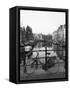 Black and White Image of an Old Bicycle by the Singel Canal, Amsterdam, Netherlands, Europe-Amanda Hall-Framed Stretched Canvas