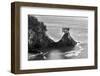 Black and White Image of Jutting Rock Formations with Trees Along the Pacific Ocean after Sunset-Judith Zimmerman-Framed Photographic Print