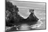 Black and White Image of Jutting Rock Formations with Trees Along the Pacific Ocean after Sunset-Judith Zimmerman-Mounted Photographic Print