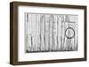 Black and White image of old wooden shed with hanging barbwire, Benge, Washington State-Darrell Gulin-Framed Photographic Print