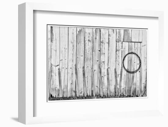 Black and White image of old wooden shed with hanging barbwire, Benge, Washington State-Darrell Gulin-Framed Photographic Print