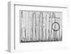 Black and White image of old wooden shed with hanging barbwire, Benge, Washington State-Darrell Gulin-Framed Photographic Print