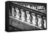 Black and White image of Railing and Stairs near Rialto Bridge.-Terry Eggers-Framed Stretched Canvas