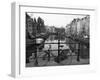 Black and White Imge of an Old Bicycle by the Singel Canal, Amsterdam, Netherlands, Europe-Amanda Hall-Framed Premium Photographic Print