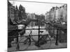 Black and White Imge of an Old Bicycle by the Singel Canal, Amsterdam, Netherlands, Europe-Amanda Hall-Mounted Photographic Print