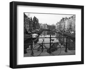 Black and White Imge of an Old Bicycle by the Singel Canal, Amsterdam, Netherlands, Europe-Amanda Hall-Framed Photographic Print