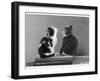 Black and White Kitten and a Grey and White Kitten Sit Atop Some Books-null-Framed Photographic Print