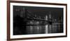 Black and white Manhattan skyline from Brooklyn Bridge park with reflection in the East River-David Chang-Framed Photographic Print