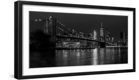 Black and white Manhattan skyline from Brooklyn Bridge park with reflection in the East River-David Chang-Framed Photographic Print