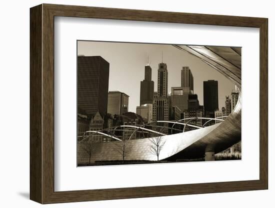 Black And White Millennium Park Bridge-Patrick Warneka-Framed Photographic Print