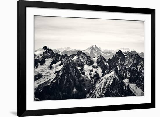 Black and White Mountain Landscape in the Alps, France.-badahos-Framed Photographic Print
