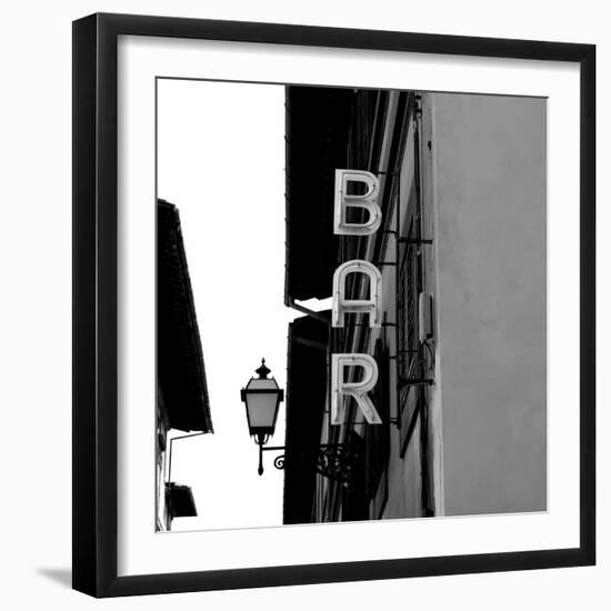 Black and White Neon Lights Spelling BAR in the Street-Robin Nieuwenkamp-Framed Photographic Print