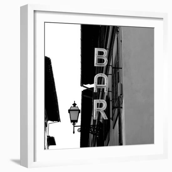 Black and White Neon Lights Spelling BAR in the Street-Robin Nieuwenkamp-Framed Photographic Print