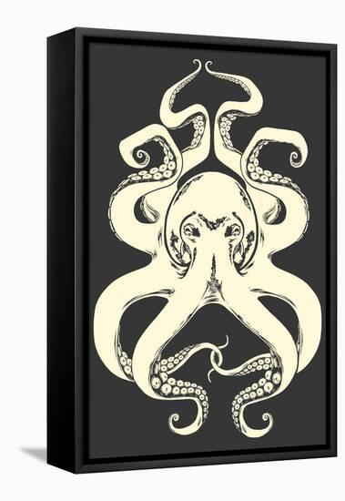 Black and White Octopus-Lantern Press-Framed Stretched Canvas