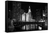 Black And White Of Chicago River-Patrick Warneka-Framed Stretched Canvas