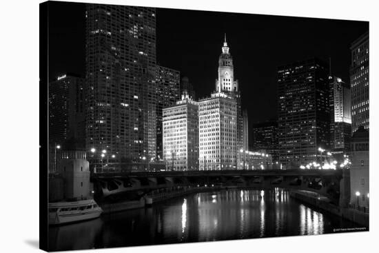 Black And White Of Chicago River-Patrick Warneka-Stretched Canvas