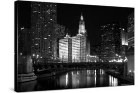 Black And White Of Chicago River-Patrick Warneka-Stretched Canvas