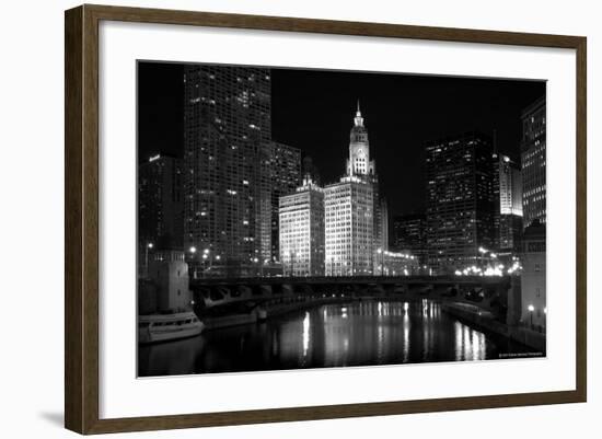 Black And White Of Chicago River-Patrick Warneka-Framed Photographic Print