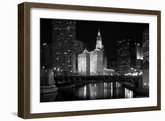 Black And White Of Chicago River-Patrick Warneka-Framed Photographic Print