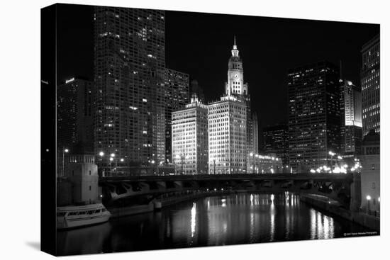 Black And White Of Chicago River-Patrick Warneka-Stretched Canvas