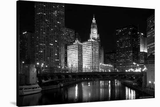 Black And White Of Chicago River-Patrick Warneka-Stretched Canvas