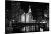 Black And White Of Chicago River-Patrick Warneka-Stretched Canvas