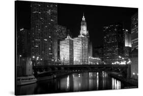 Black And White Of Chicago River-Patrick Warneka-Stretched Canvas