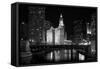 Black And White Of Chicago River-Patrick Warneka-Framed Stretched Canvas