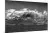 Black and white of South Georgia Island. Opening in clouds and Virga reveal the landscape.-Howie Garber-Mounted Photographic Print