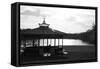 Black and White Pagoda Overlooking River-richardjagger-Framed Stretched Canvas