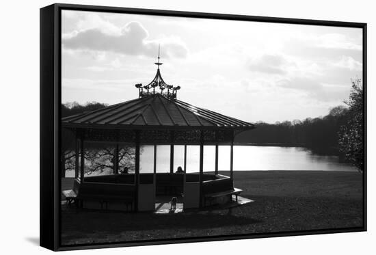 Black and White Pagoda Overlooking River-richardjagger-Framed Stretched Canvas