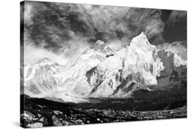 Black and White Panoramic View of Mount Everest-Daniel Prudek-Stretched Canvas