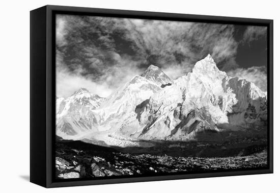 Black and White Panoramic View of Mount Everest-Daniel Prudek-Framed Stretched Canvas