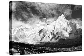 Black and White Panoramic View of Mount Everest-Daniel Prudek-Stretched Canvas