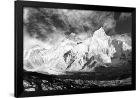 Black and White Panoramic View of Mount Everest-Daniel Prudek-Framed Photographic Print