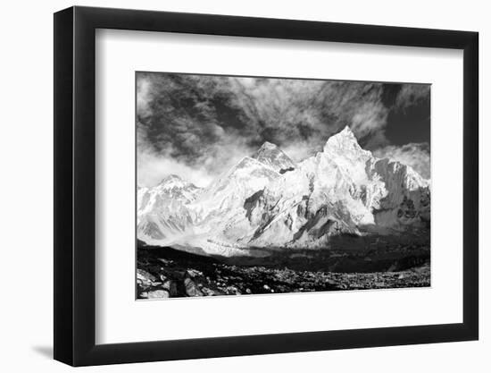 Black and White Panoramic View of Mount Everest-Daniel Prudek-Framed Photographic Print