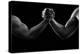 Black and white photo of arm wresting-Pete Saloutos-Stretched Canvas