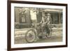 Black and White Photo of Couple on Motorcycle-null-Framed Premium Giclee Print